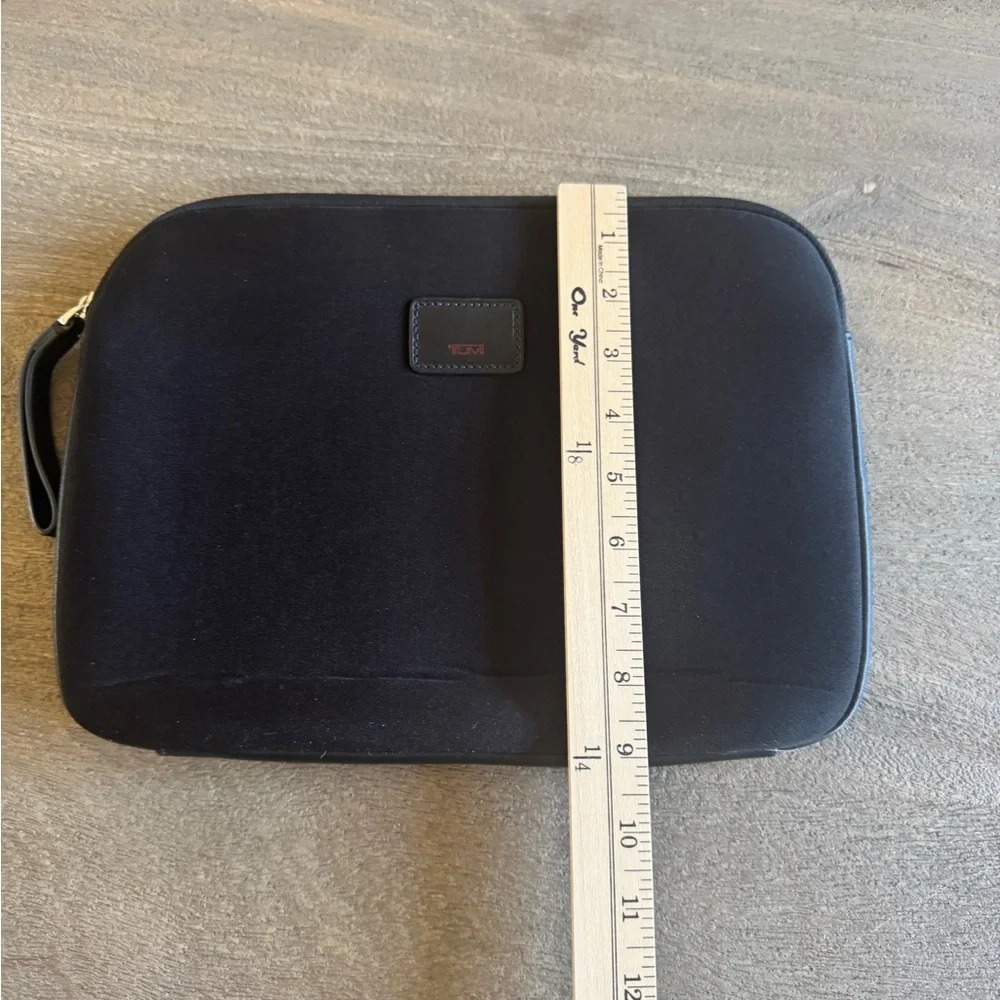 Tumi Black Neoprene Ipad Zippered Storage Case with Leather Tumi Logo